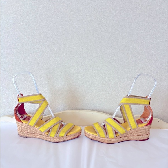 Tory Burch Yellow Wedge Shoes with Strappy Design Size 9 - Picture 1 of 9